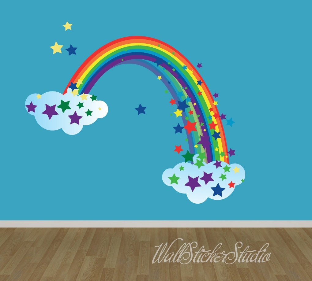 Rainbow Wall Decal REUSABLE FABRIC DECAL Rainbow with Stars