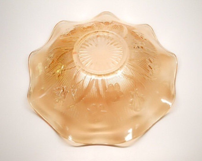 Storewide 25% Off SALE 12" Vintage Jeannette Glass, Iris and Herringbone Ruffled Bowl in Marigold (Yellow/Orange) Color & Design