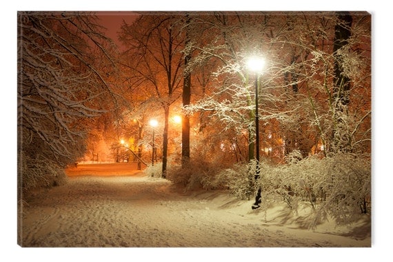 Winter in Park Warm Light Canvas Wall Art Print, 5 Stars Gift Startonight Home and Kitchen Decor