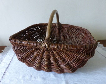 Vintage French Hand Crafted, Large Bent Twig, Gathering Basket
