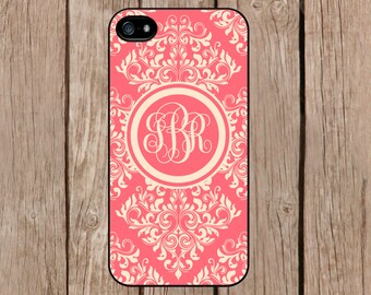 iPhone 6 case, iPhone 6 plus case, iPhone 5c case, iPhone 5s case Samsung Galaxy S5 S4 S3 Personalized Monogram Demask Light Red Beige M171
