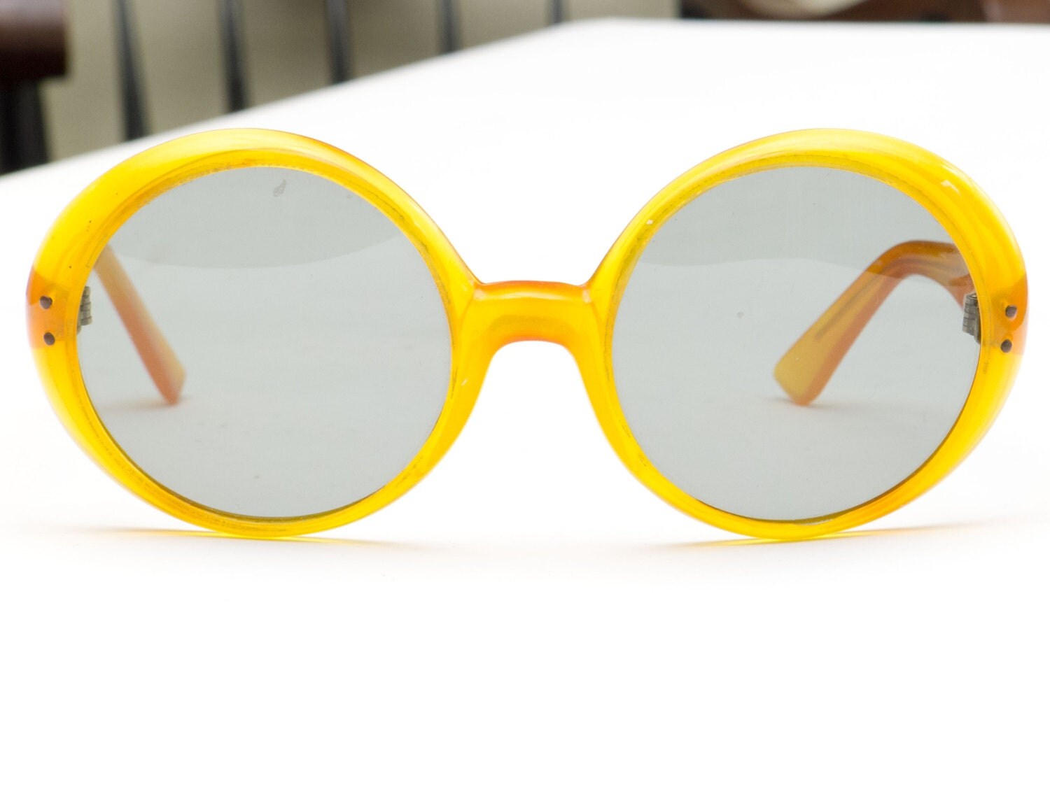 Vintage '60s BUG EYE GLASSES Made in France Yellow by snazzyVTG