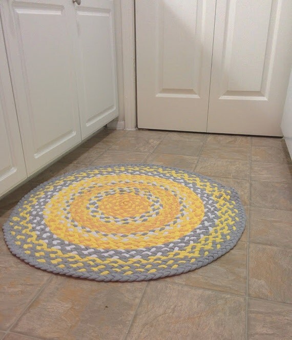 Yellow and Grey Kitchen Rug Recycled & Upcycled Tshirts