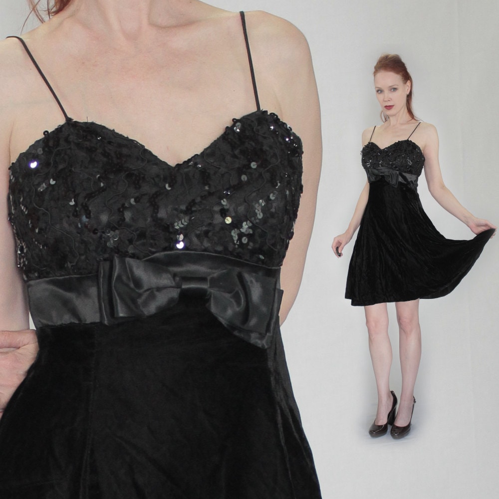 Black Velvet party dress xs small black SEQUIN dress, velvet dress tutu