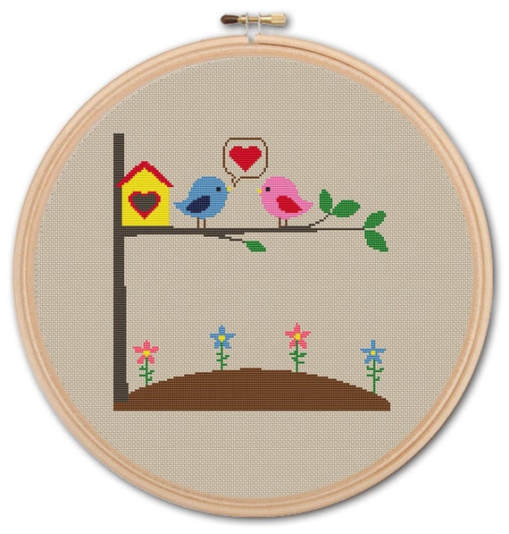 Bird in Love Counted Cross stitch Pattern PDF Cross Stitch Lovebirds dailycrossstitch kreuzstich