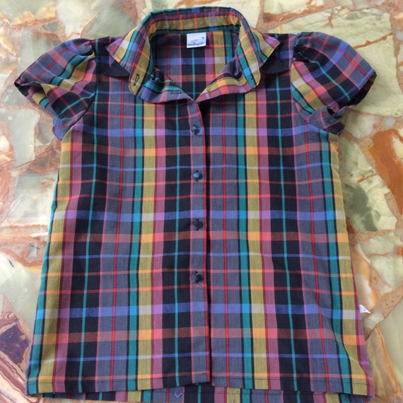 Vintage Multi-Colored Plaid Button Up / Made by Wrangler