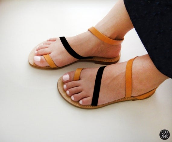 Sandals Genuine Greek Leather Sandals in Tan and by Sandelles