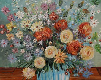 Vintage oil painting impressionist still life signed