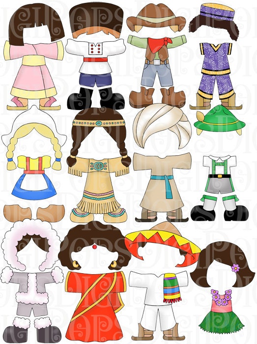 children of the world dress up digital clip art set personal