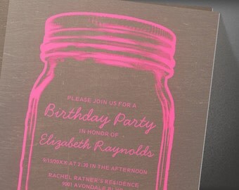 Brown Vintage Mason Jar Birthday Party invites