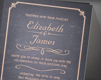 Coral Chalkboard Wedding invites