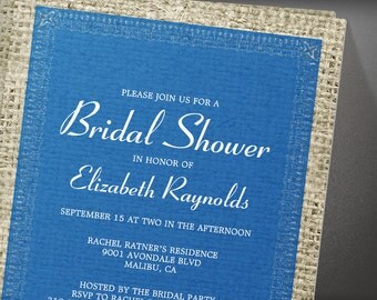 Blue Vintage Burlap Bridal Shower invites