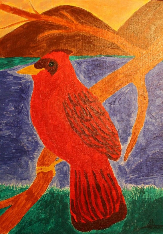 Cardinal Painting, Cardinal Bird, Cardinal Print, Cardinal Art, Bird Art, Bird Print, Bird Painting, Birds on a Branch, Nature Art, Wall Art