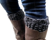 Knit Grey Boot Cuffs Chunky Leg Warmers Boot Socks Reversible // THE HUNTER CUFFS