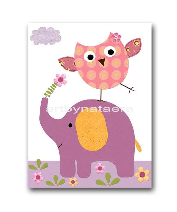 Owl Elephant Nursery Print Baby Nursery Art Digital Download