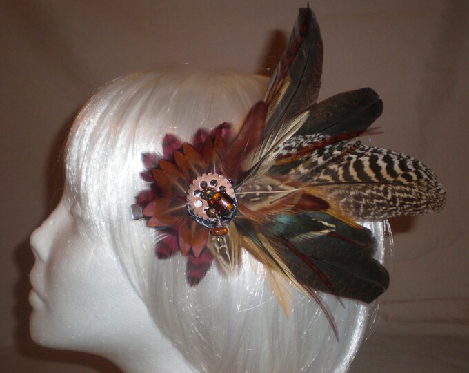 Reddish Brown and Black Feather Hair Piece