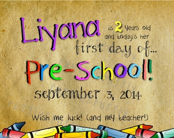First Day of School / Kindergarten / Preschool Sign/Photo Prop. Pre-school Printable Sign. Wish my teacher luck! Kraft printable download.