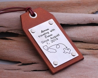 Custom Leather Luggage Tags - Map Luggage Tags - Hand made Luggage Tags - Can be make with any conturies or states