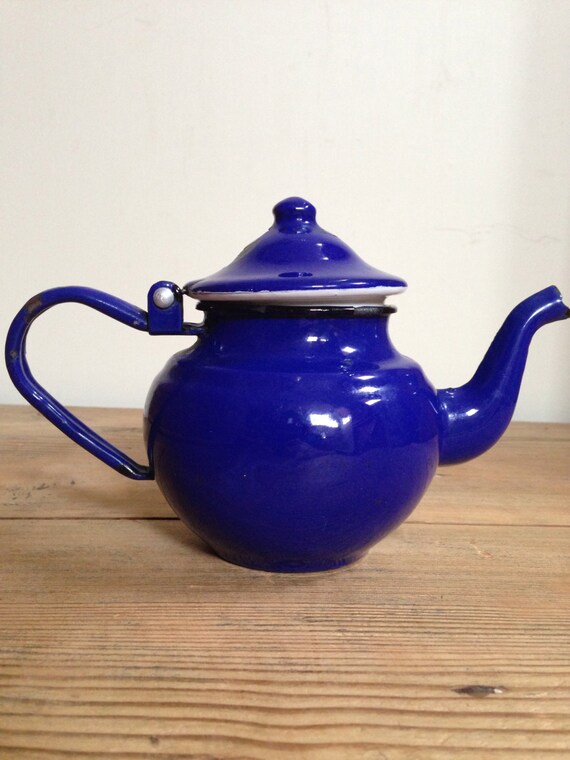 Vintage blue enamel teapot 1960s