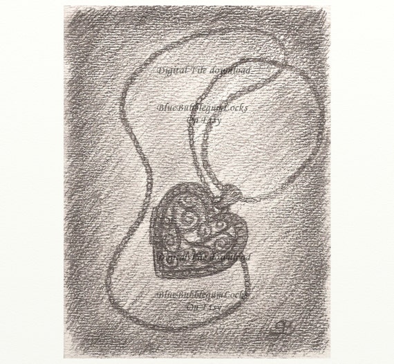 Items similar to Traditional Pencil Sketch of a Heart Locket Necklace