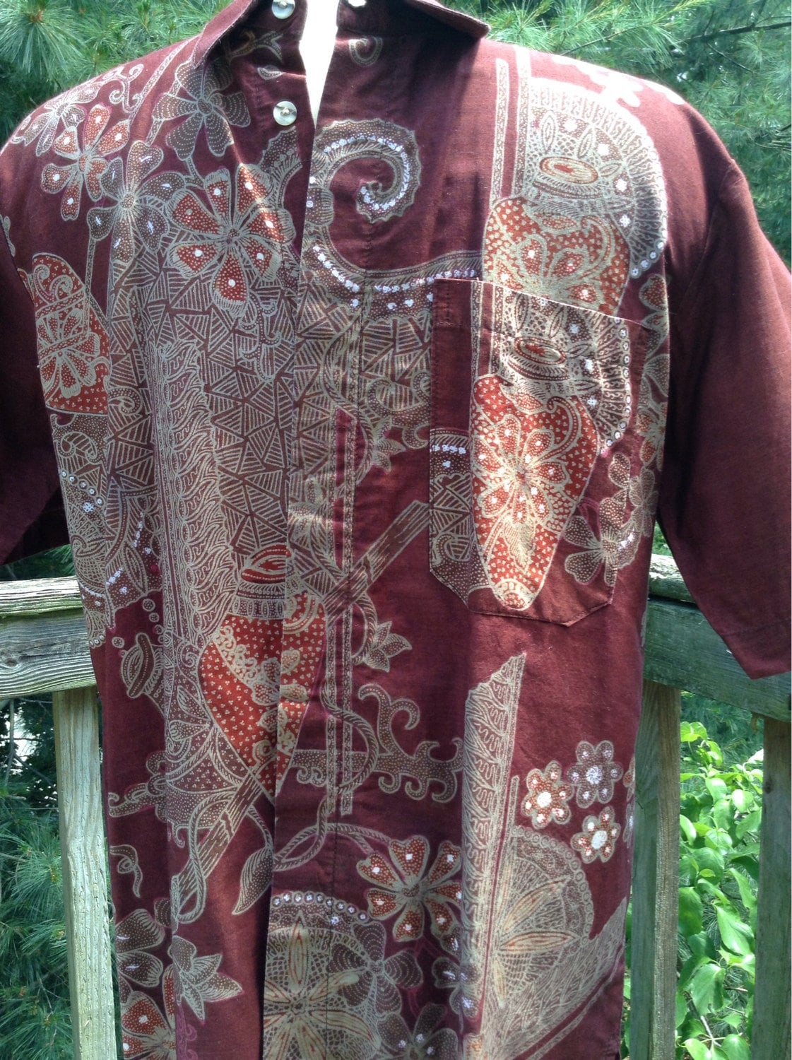 Men's Burgundy Indonesian Batik Print Shirt by retrothreads