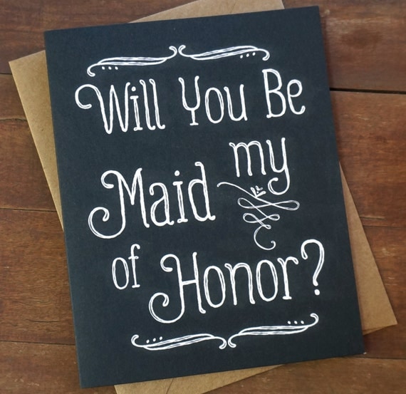 Will You Be My Maid of Honor - Bridesmaid Cards - Chalkboard Card - Wedding Calligraphy