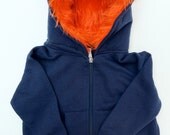 Baby Monster Hoodie - Navy blue with orange  - 18 months  -  monster hoodie, horned sweatshirt, infant jacket, great baby gift