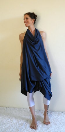 thai  grecian baby draped halter pattern blue fisherman dress, backless cowl blue dress, dress,  pants