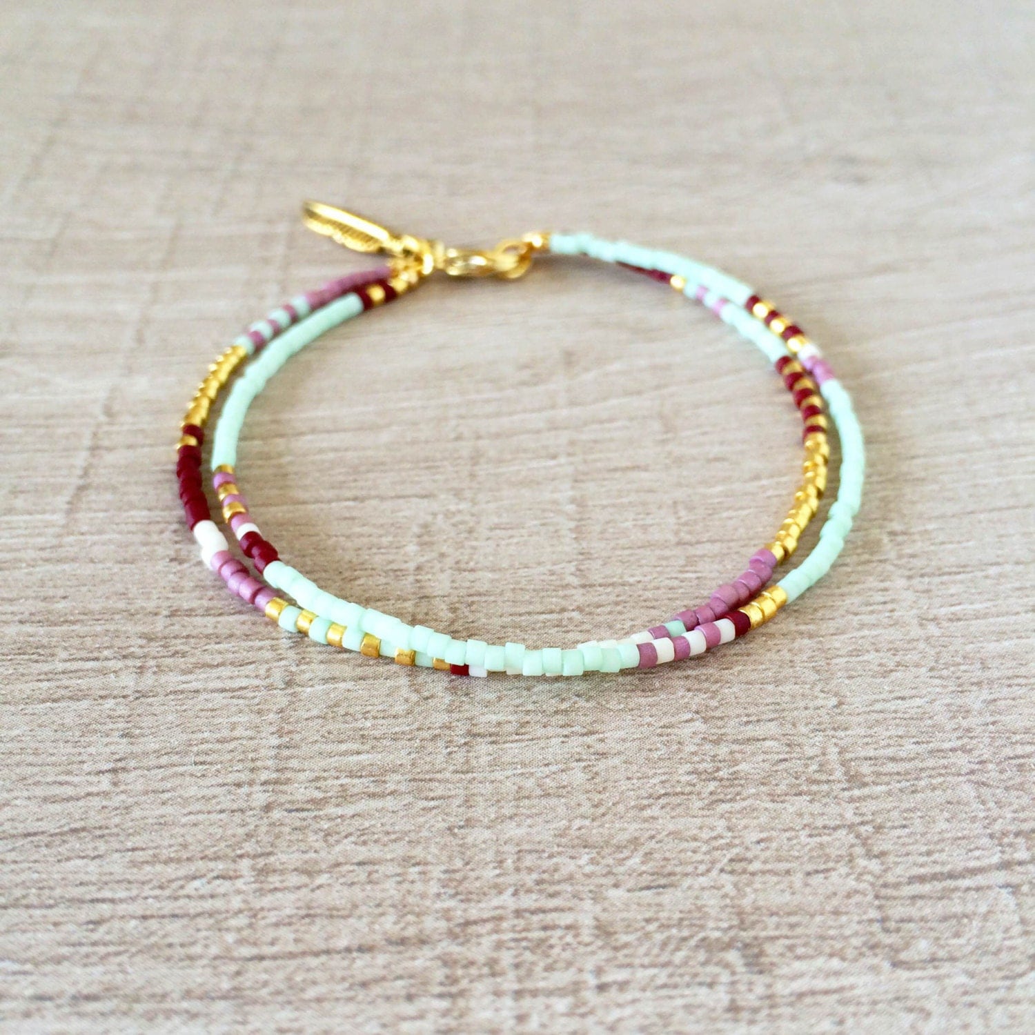 Double Multicolor Mint Bracelet // Mint Green Chocolate Gold