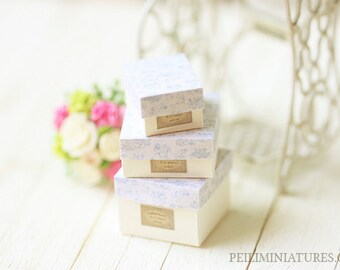 1:12 Dollhouse Miniature French Blue Toile Gift Boxes