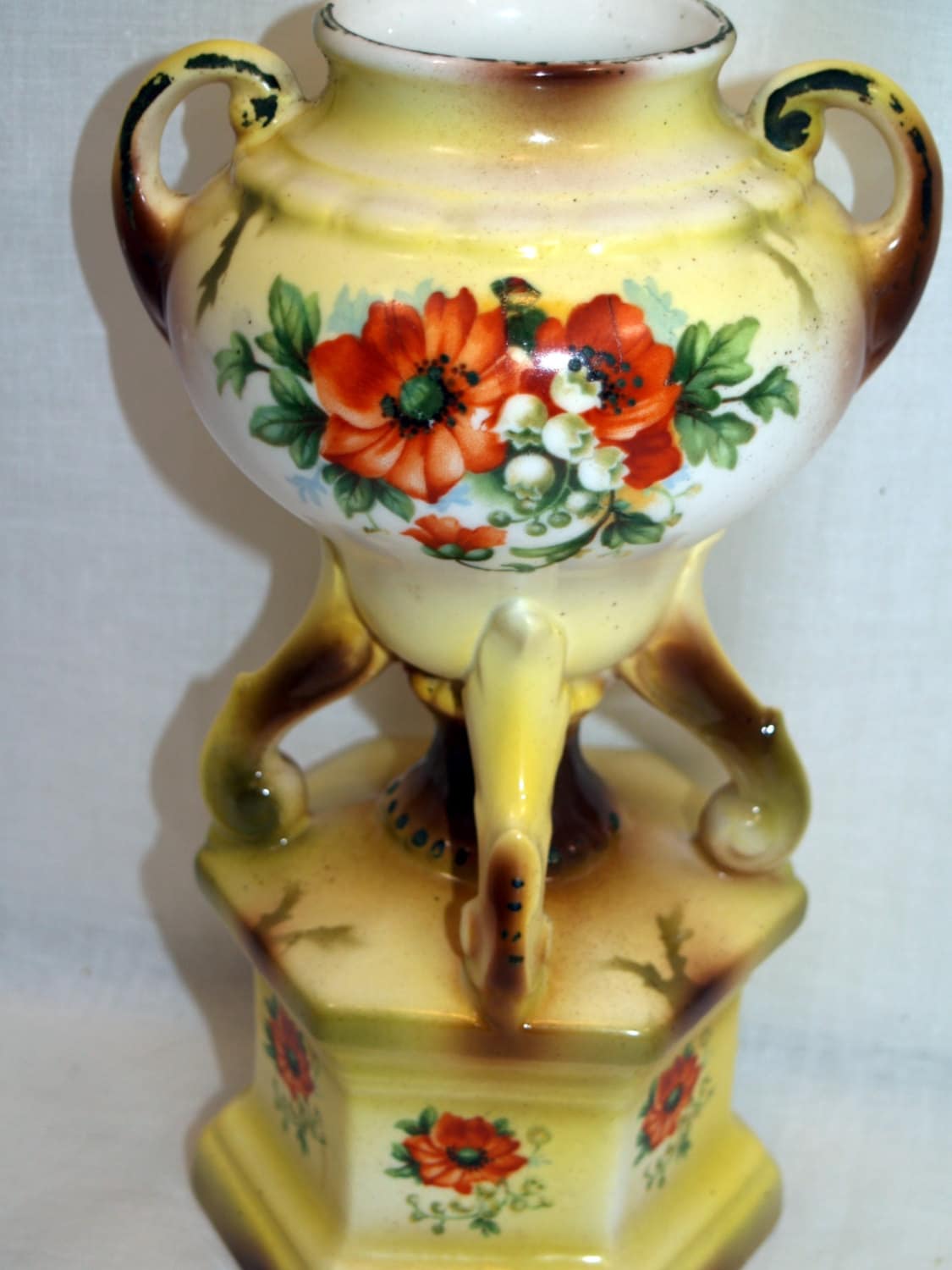 Vintage Czechoslovakia Art Pottery Vase Urn Orange by ABetterTime