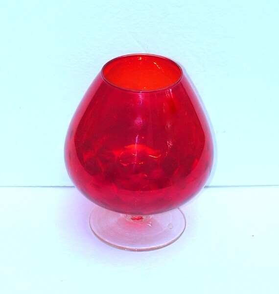 Vintage Empoli Optic Glass Red Goblet Vase Mid Century Modern
