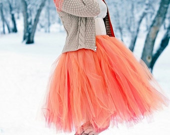 Orange Creamsicle - Layered Retro Style Tulle Skirt - Half poof Sewn Tutu - your choice of size and length - Peach over Red