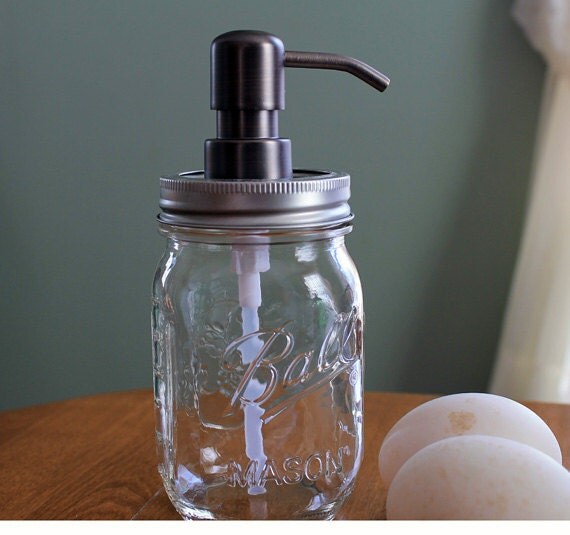 Mason Jar soap dispenser with metal pump. New Pint Ball
