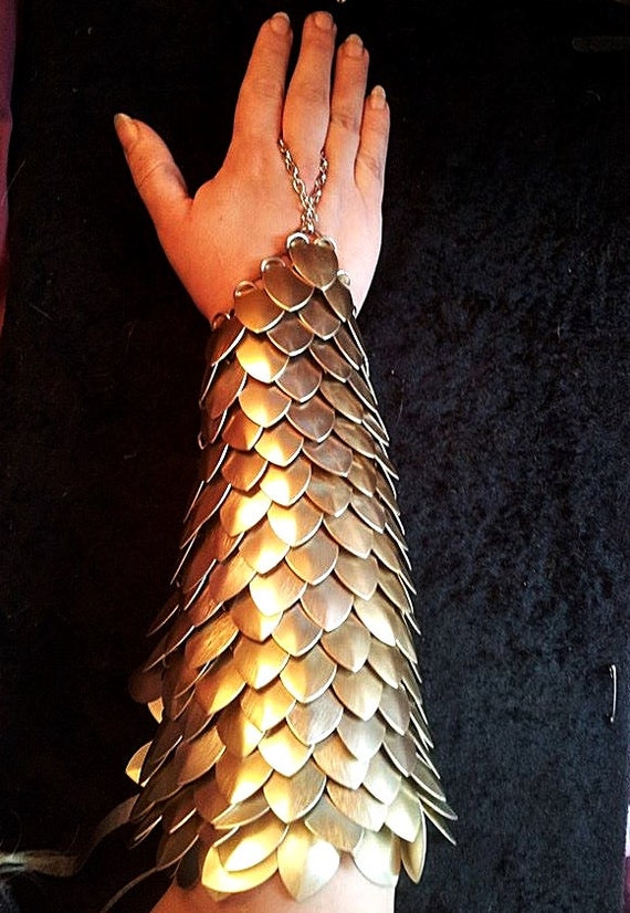 Gold Scalemail Full Arm Bracer Dragonscale Chainmail Armor