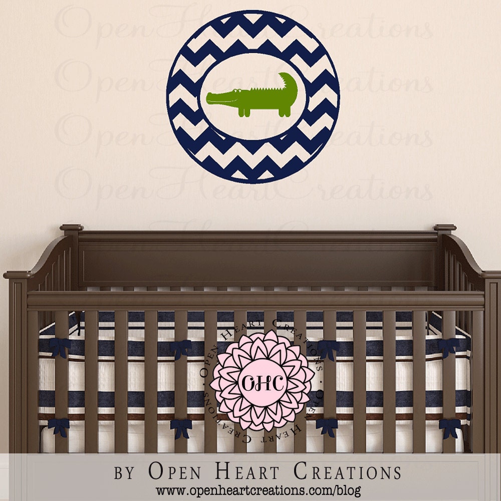 Chevron Circle Wall Decal with Alligator Zig Zag Stripe Wall