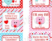 Valentine Card, Printable Valentines Day Card, Kids Valentine Card, Personalized, Valentine gift tag, Valentine Card, Valentine Heart, Pink Il_170x135