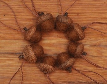 Chestnut Brown Felted Acorn Ornaments, also available without hangers