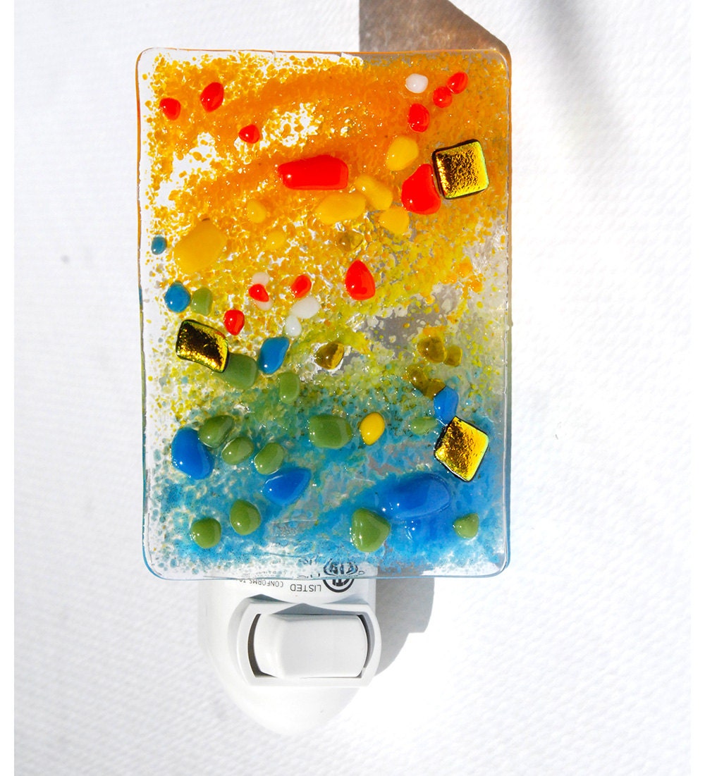 Glass Night light Fused glass Nightlight wall light Orange