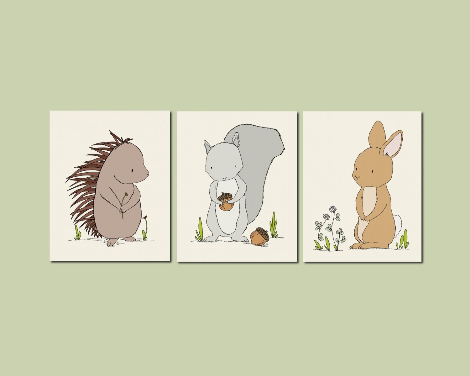 Woodland Nursery Art Woodland Animal Art Set of 3 Prints