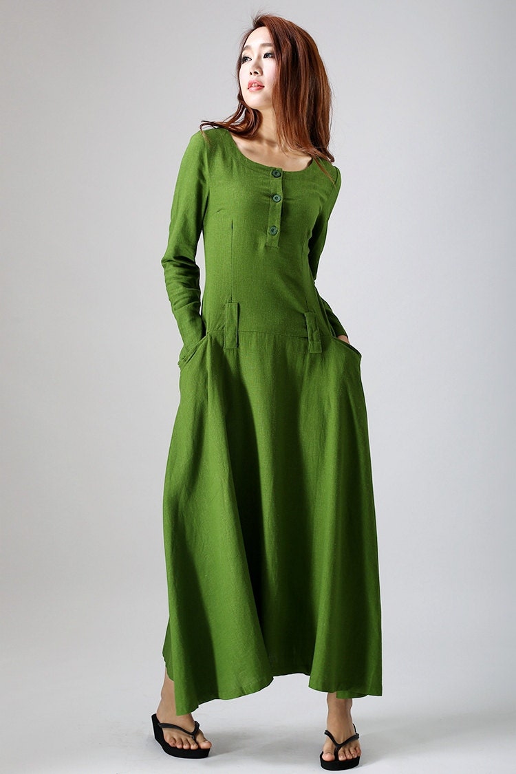 Linen dress green dress maxi dress womens dresses spring