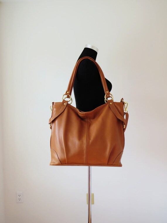 Leather tote bag brown brown leather bag soft by Adeleshop