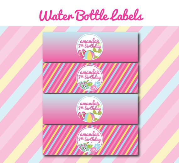 Printable Pool Birthday Party WATER BOTTLE LABELS printable-pool-birthday-party-water-bottle-labels