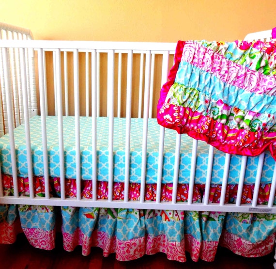 Items similar to Kumari Garden Ruffled Crib Bedding on Etsy