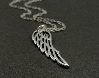 Angel Wing Necklace, Sterling Silver Angel Wing Charm on a Silver Cable Chain