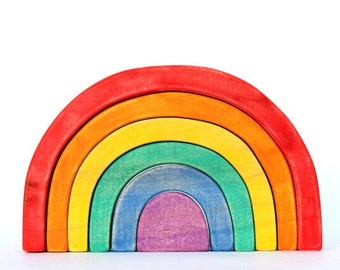 wooden rainbow stacking toy, waldorf toy, wooden puzzle toy, rainbow stacker