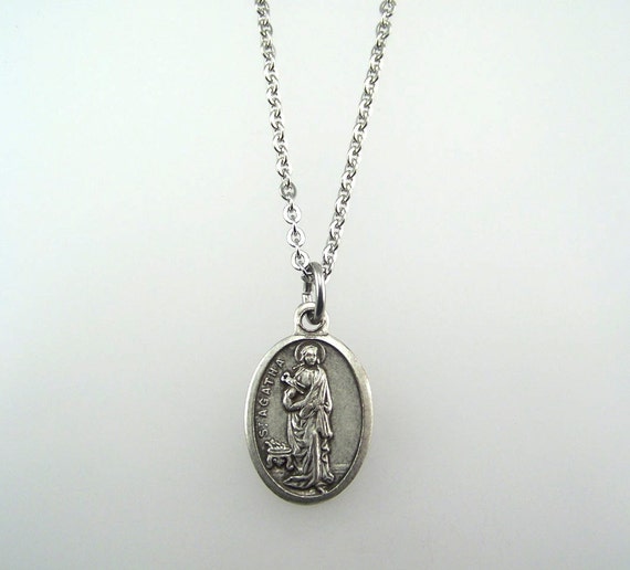 Saint Agatha Medal Necklace by HopeFaithAndBeads on Etsy