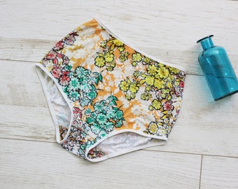 Yellow floral high waist panties / retro grandma style underwear / boho lingerie