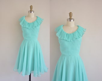 Miss Elliette mint dress vintage 1960s chiffon dress