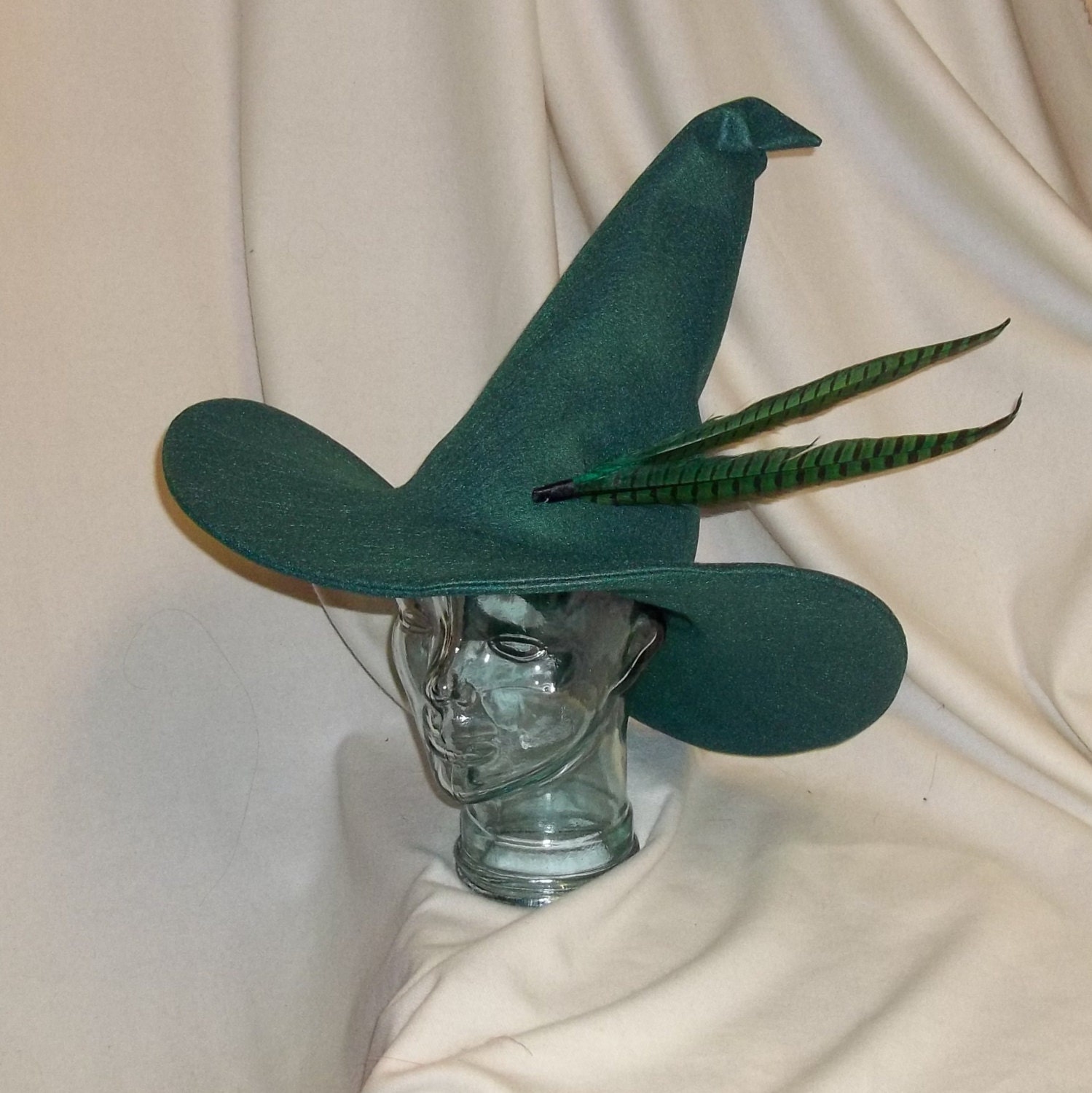 Green Witch Hat Felt Hat with Wired Brim and by RoyalHouseOfWhimsy